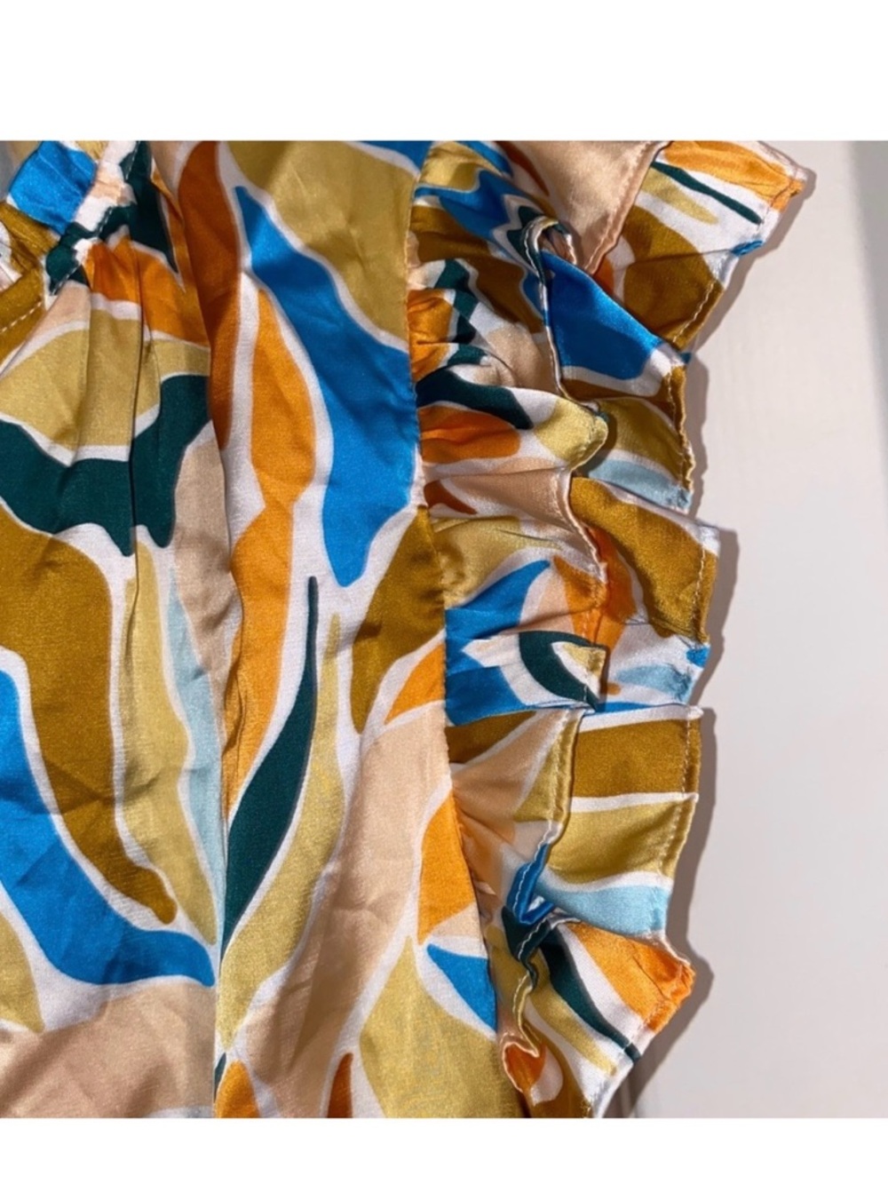 V-Neck Flutter Sleeve Blouse in Yellow Multi - Picture 4 of 6